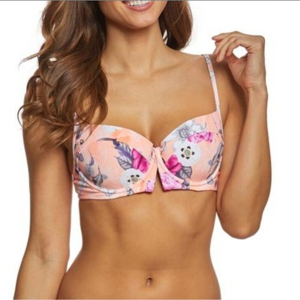 Seafolly Australia Modern Love V Wire Bustier Bikini Top Peach NWT Womens Size 6